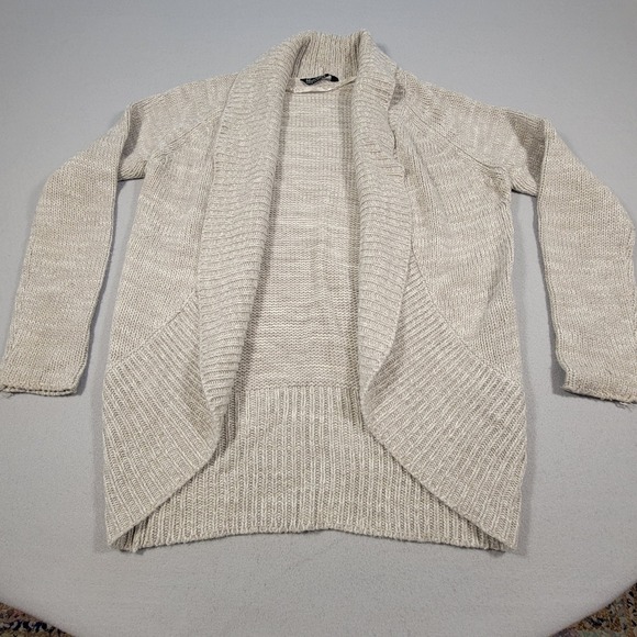Bluenotes Cardigan Sweater Open Front Knit Women's Size Small Beige Draped - Picture 1 of 9